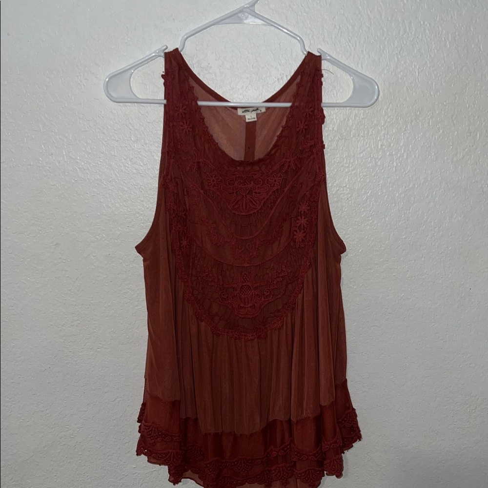 Ultra Pink Lace Trimmed Sleeveless Blouse